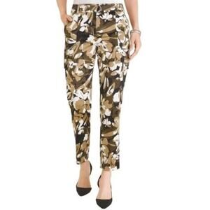 CHICO'S SATIN CAMO WOMEN'S CARGO PANTS BELT STRAIGHT LEG POCKETS SIZE 1.5(US 10)